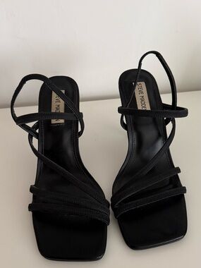 Steve Madden Black Strappy Square-Toe Heels